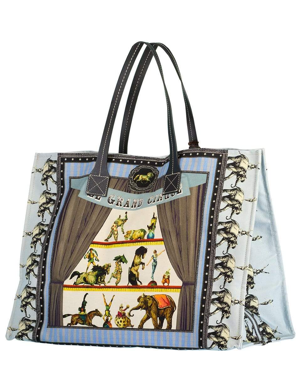 RANI ARABELLA-Circus Print Canvas Beach Bag-BLU