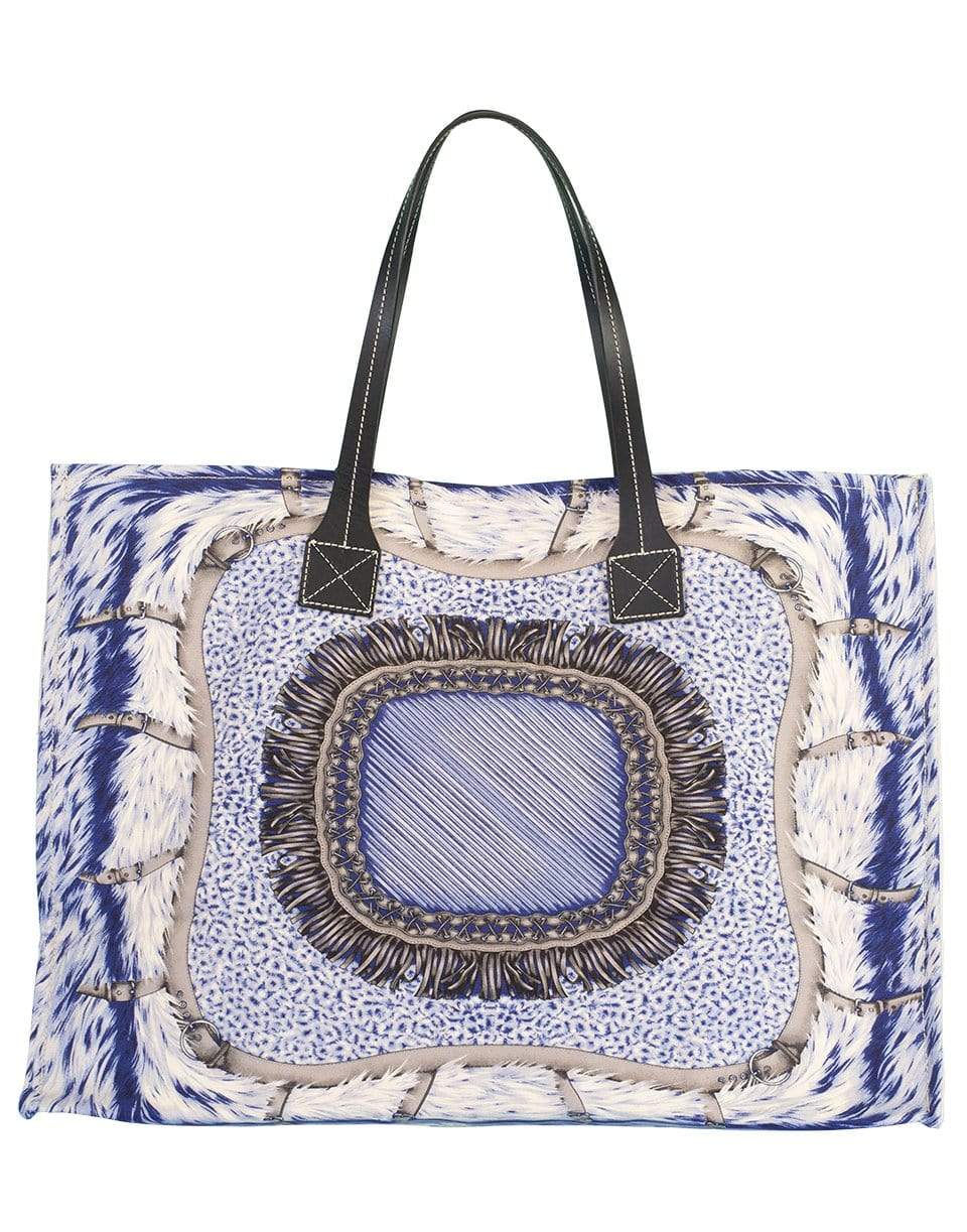 RANI ARABELLA-Feather Print Canvas Beach Bag-BLU