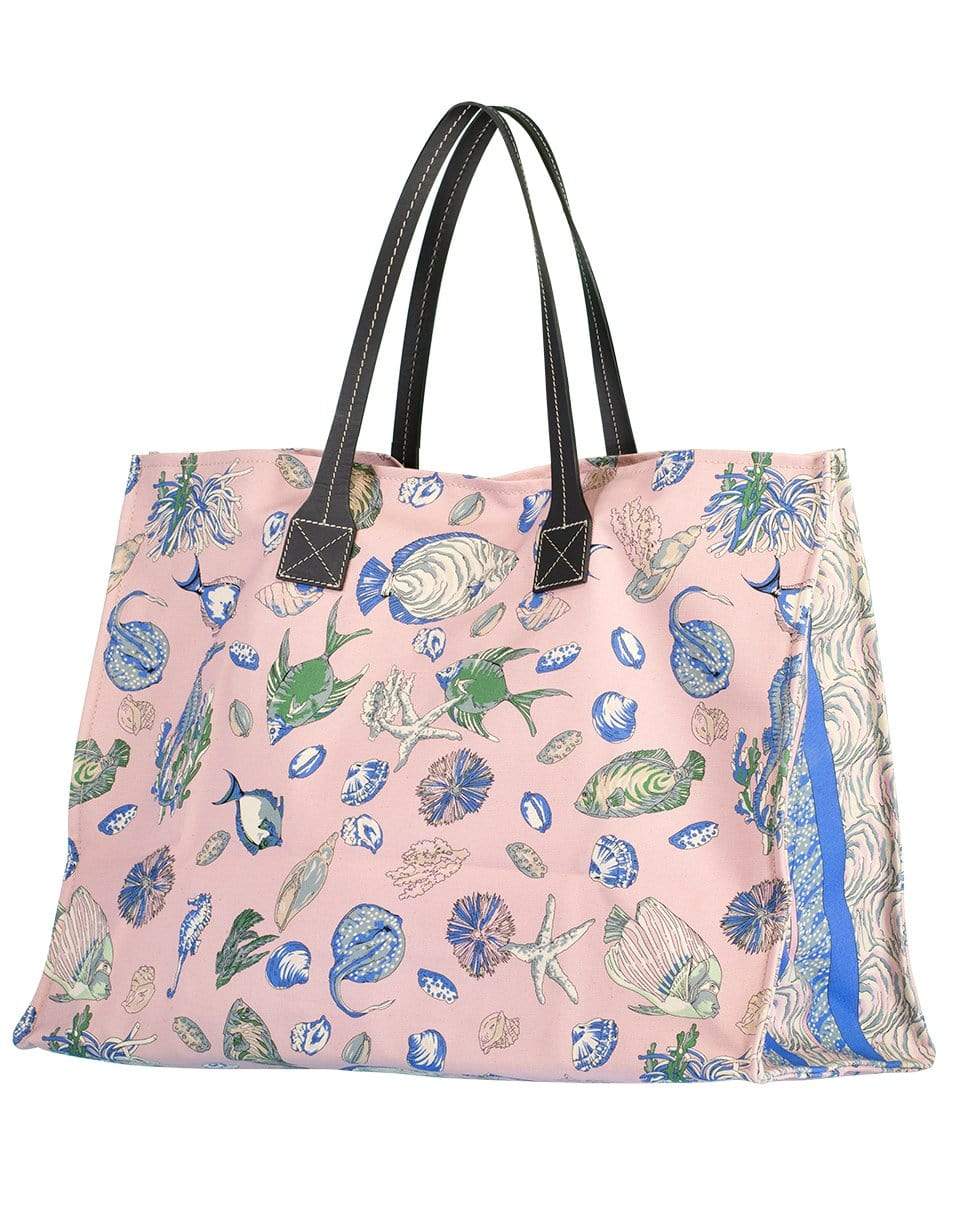 RANI ARABELLA-Fish Print Canvas Beach Bag-PINK