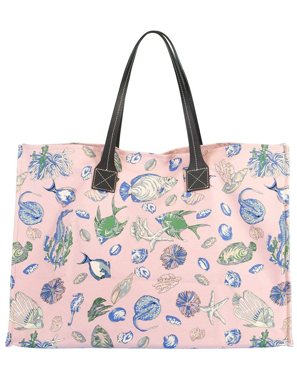 RANI ARABELLA-Fish Print Canvas Beach Bag-PINK