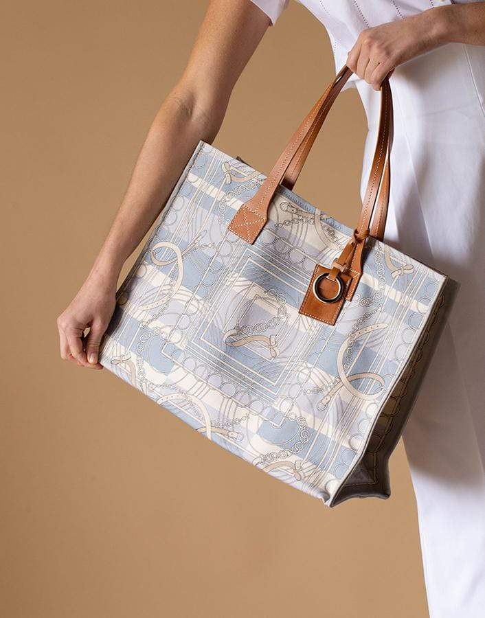 RANI ARABELLA-Venezia Print Canvas Tote Bag-BLUE