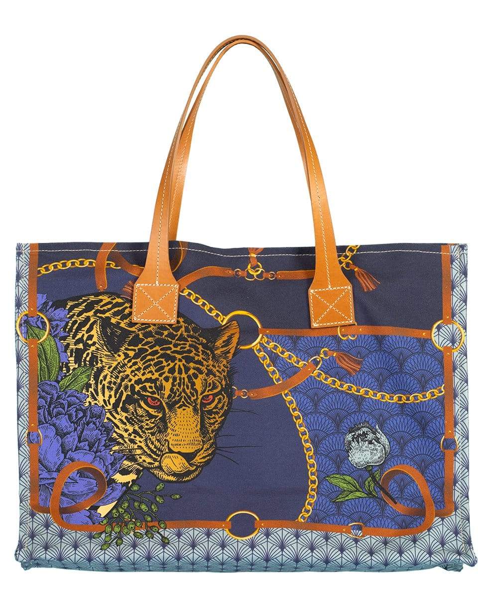 RANI ARABELLA-Leopard Printed Canvas Tote-NAVY