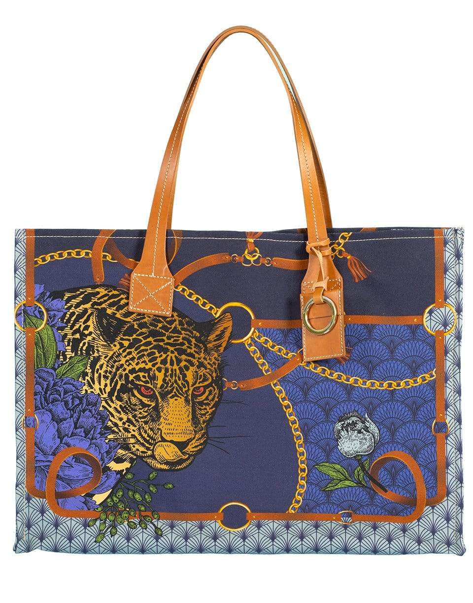 RANI ARABELLA-Leopard Printed Canvas Tote-NAVY