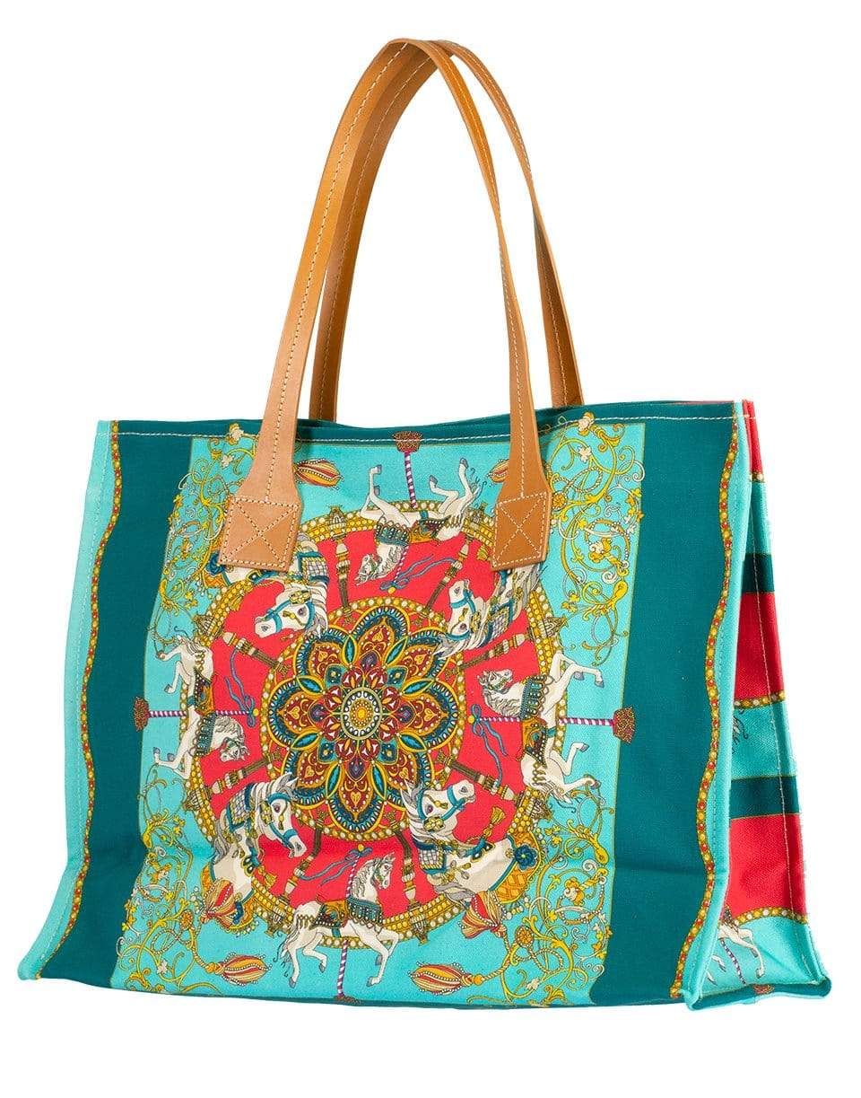 RANI ARABELLA-Turquoise Print Canvas Tote Bag-TURQ