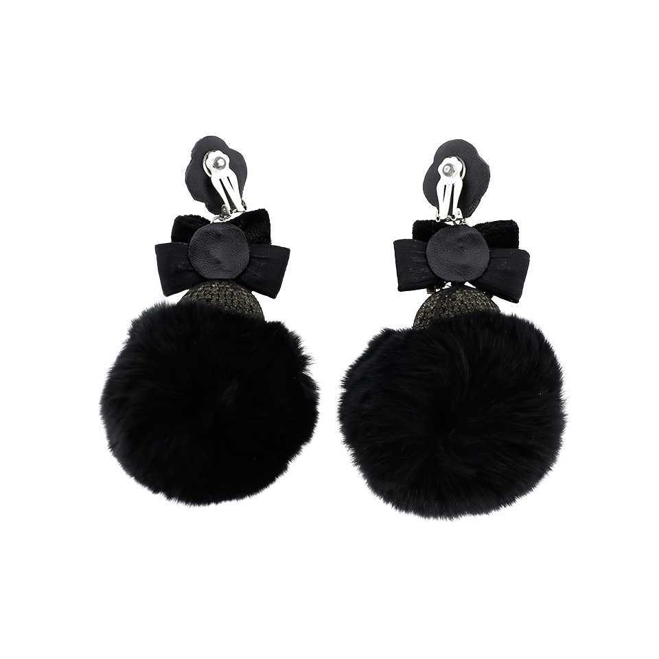 RANJANA KHAN-Pom Pom Mink Earrings-BLK/SLVR