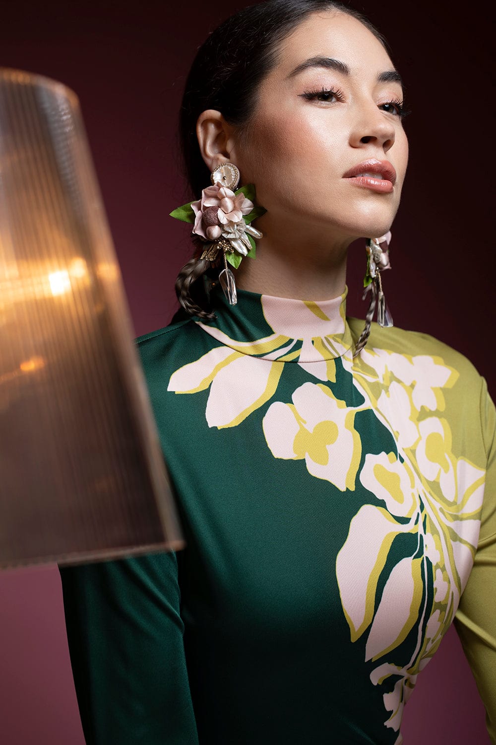 RANJANA KHAN-Hunter Silk Flower Earrings-MAUVE