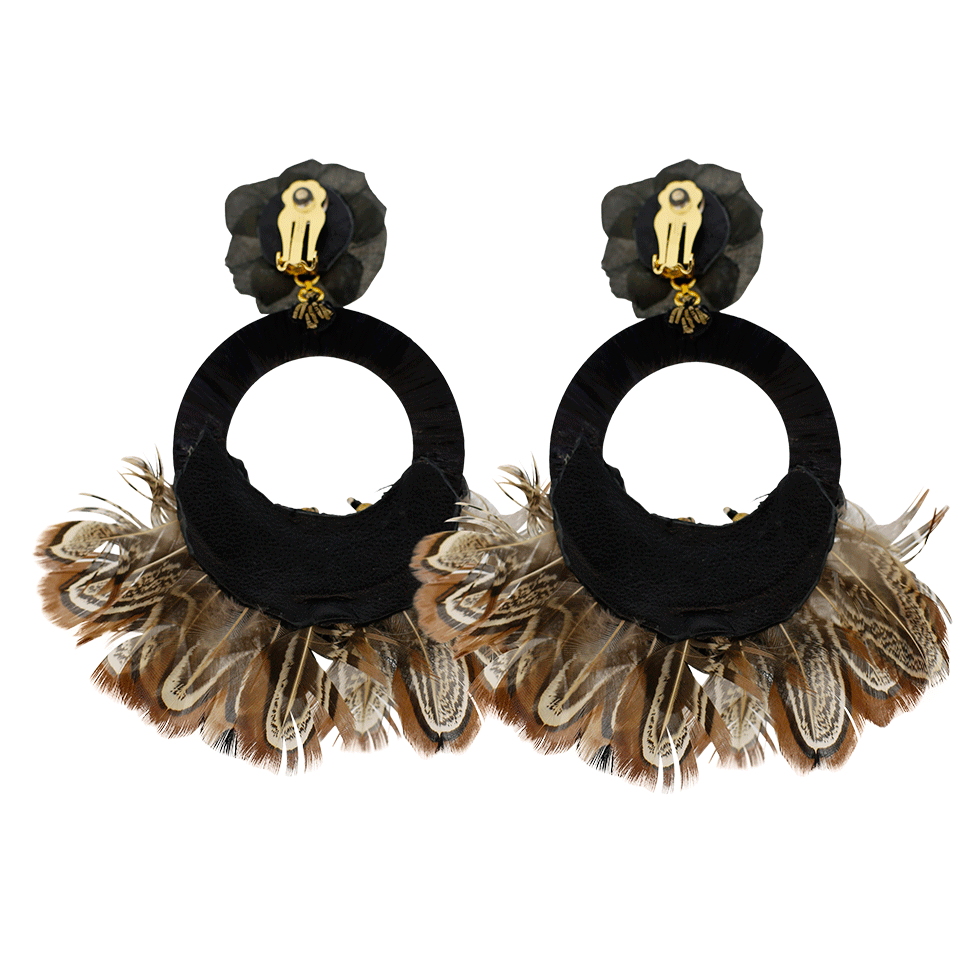 RANJANA KHAN-Drop Hoop Feather Earrings-MULTI