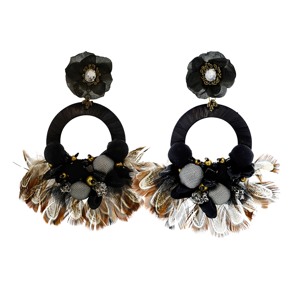 RANJANA KHAN-Drop Hoop Feather Earrings-MULTI