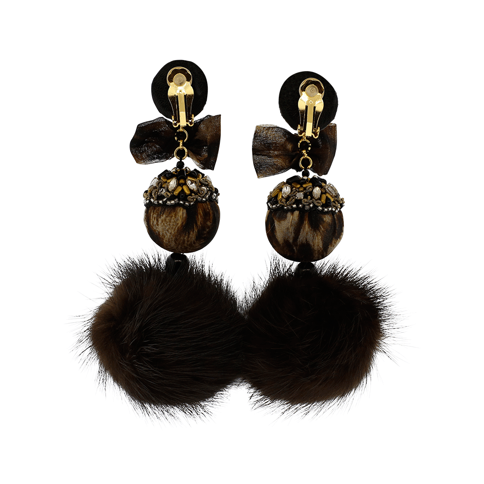 RANJANA KHAN-Leopard Pom Pom Earrings-MULTI