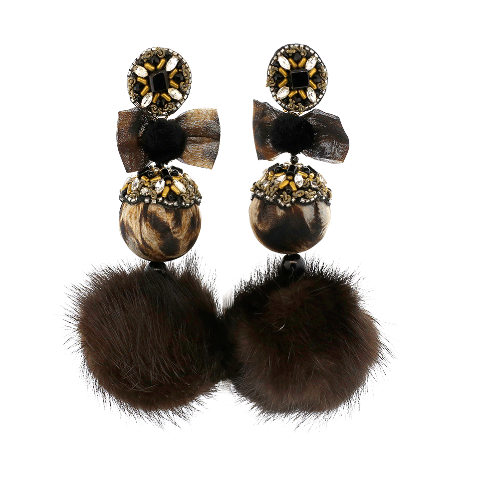 RANJANA KHAN-Leopard Pom Pom Earrings-MULTI