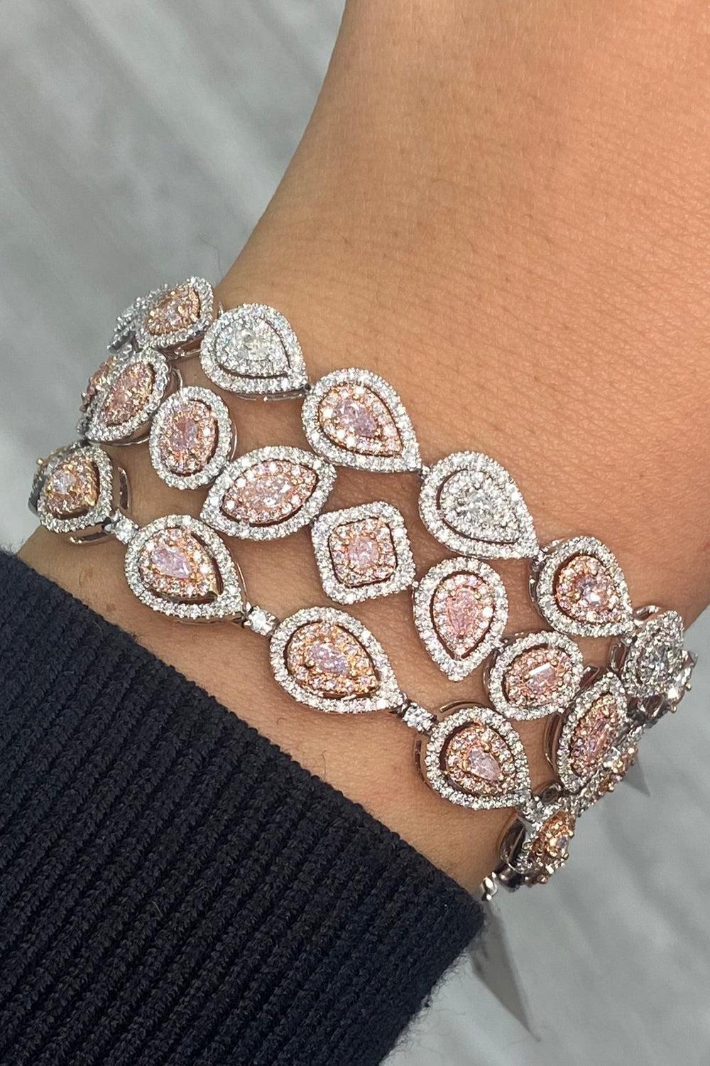 Pink White Diamond Alternating Bracelet-WHITE GOLD-7-JEWELRYFINE JEWELBRACELET O-RARE COLORS BY NAMDAR