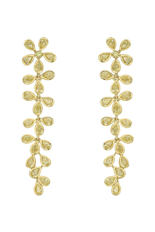 Yellow Diamond Flower Earrings-YELLOW GOLD-JEWELRYFINE JEWELEARRING-RARE COLORS BY NAMDAR