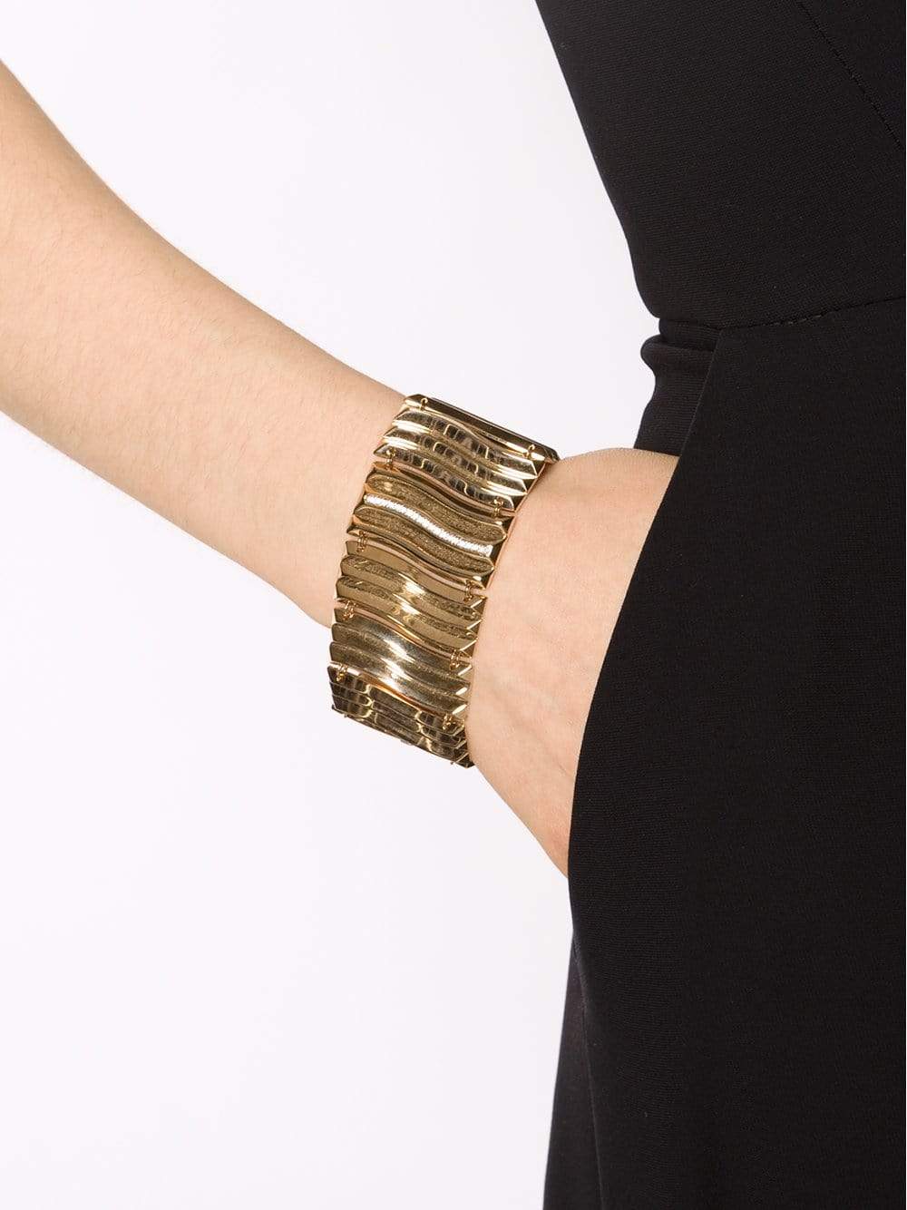 REBECCA-Wavy Flat Bracelet With Crystals-GOLD