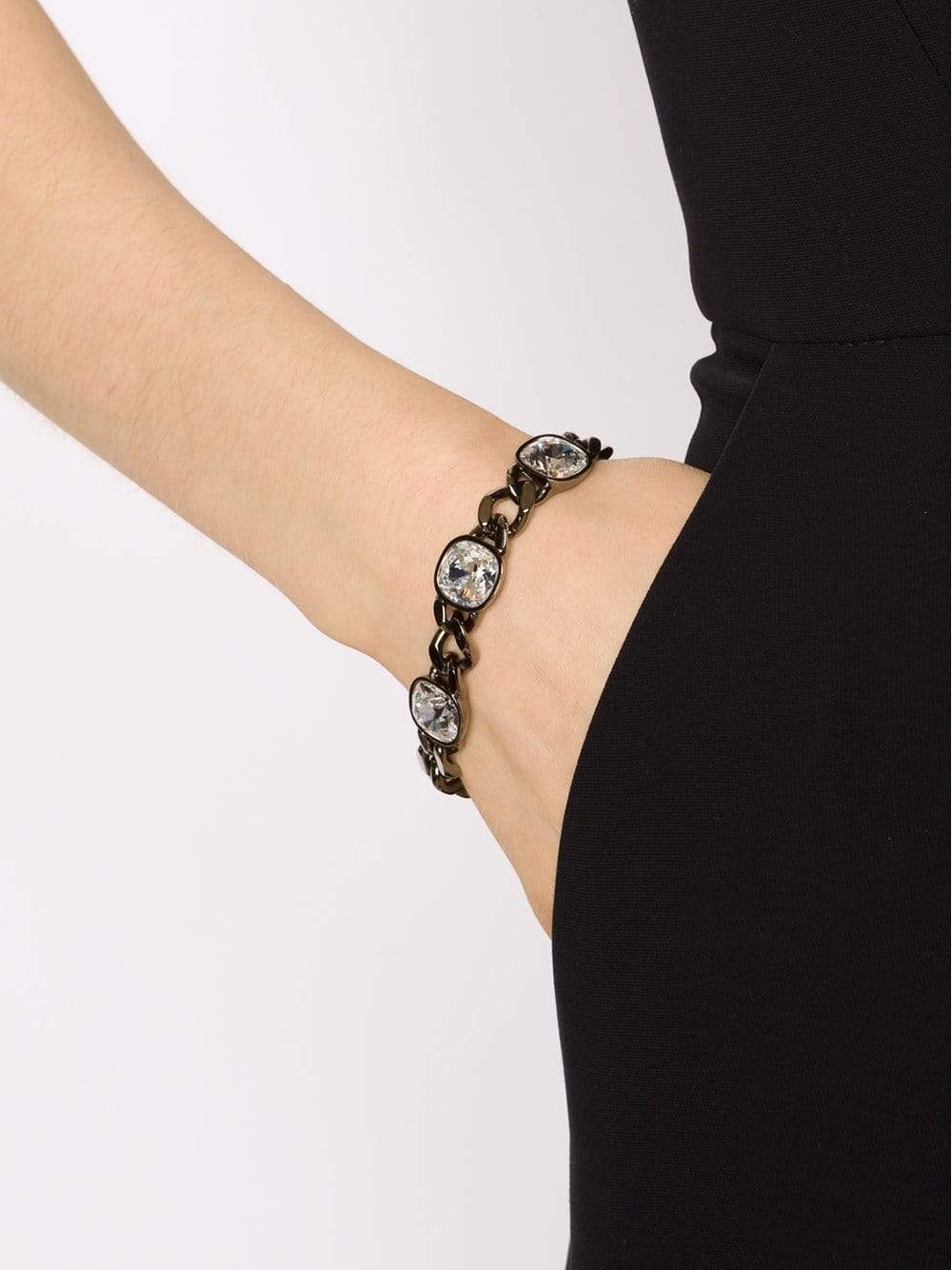 REBECCA-Multi Crystal Stone Chain Bracelet-PEWTER