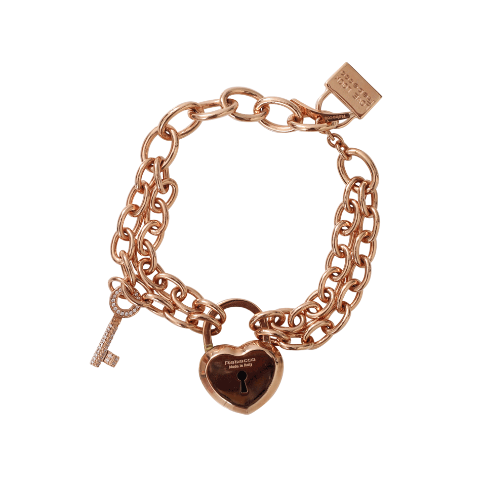 REBECCA-Large Lock And Key Bracelet-ROSE GOLD