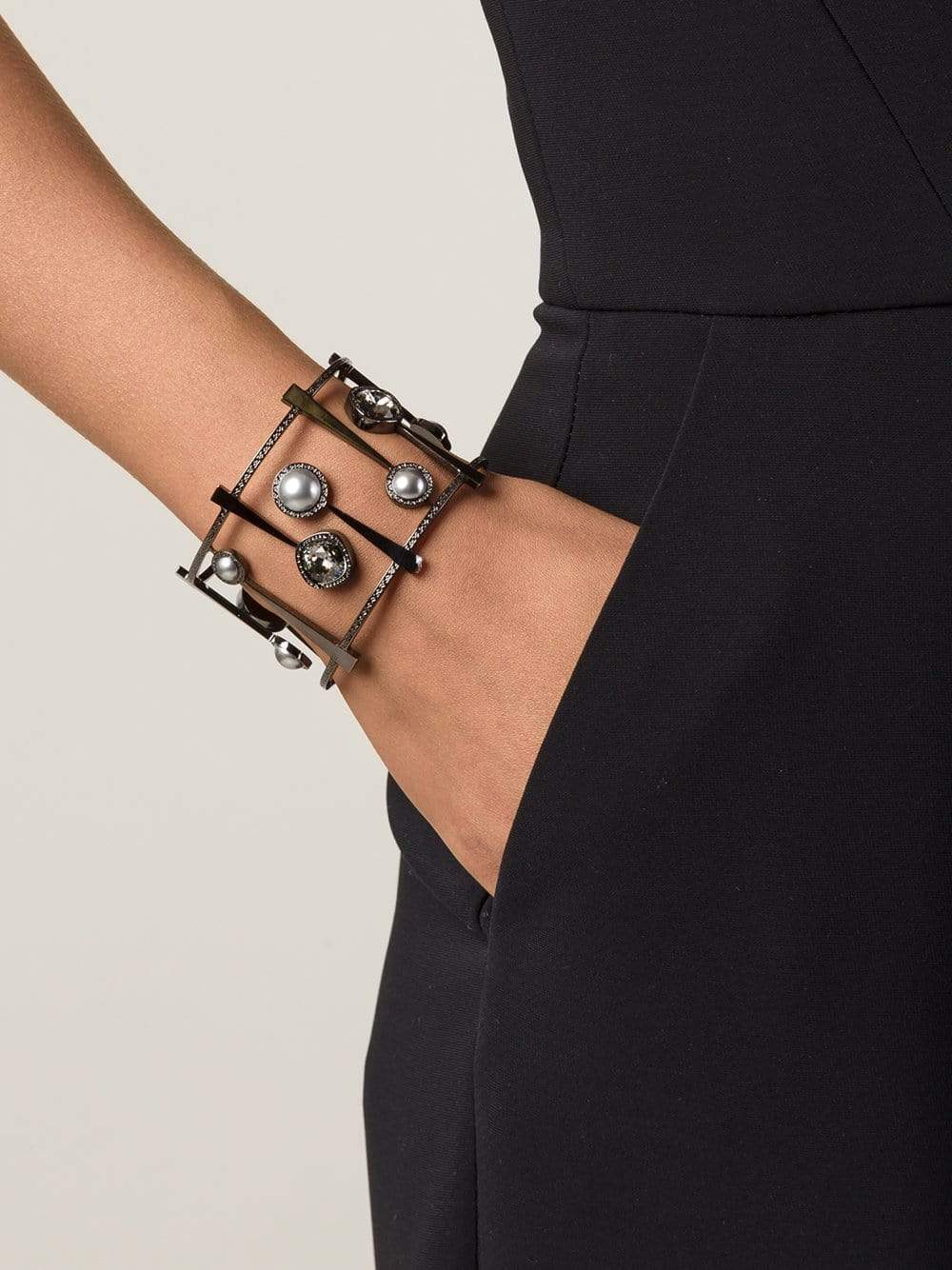 REBECCA-Elizabeth Stone And Pearl Cuff-GUNMETAL