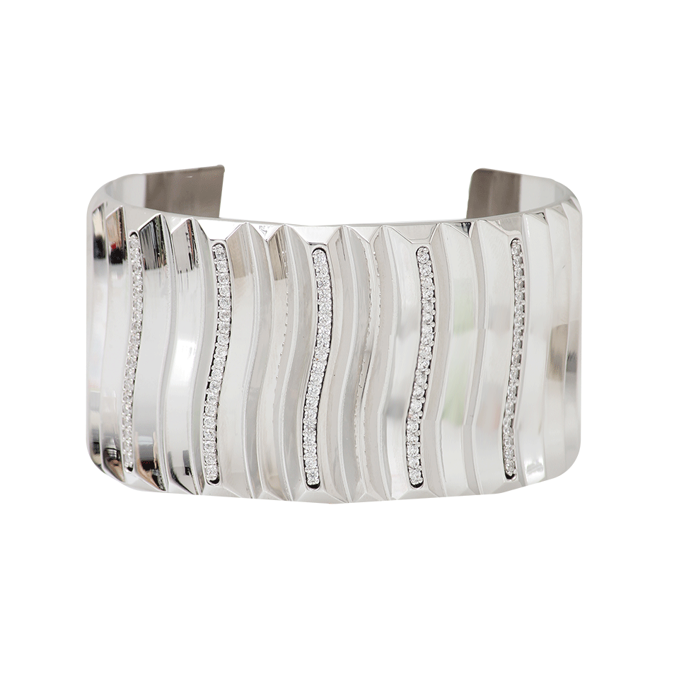 REBECCA-Medium Wavy Cuff With Crystals-SILVER