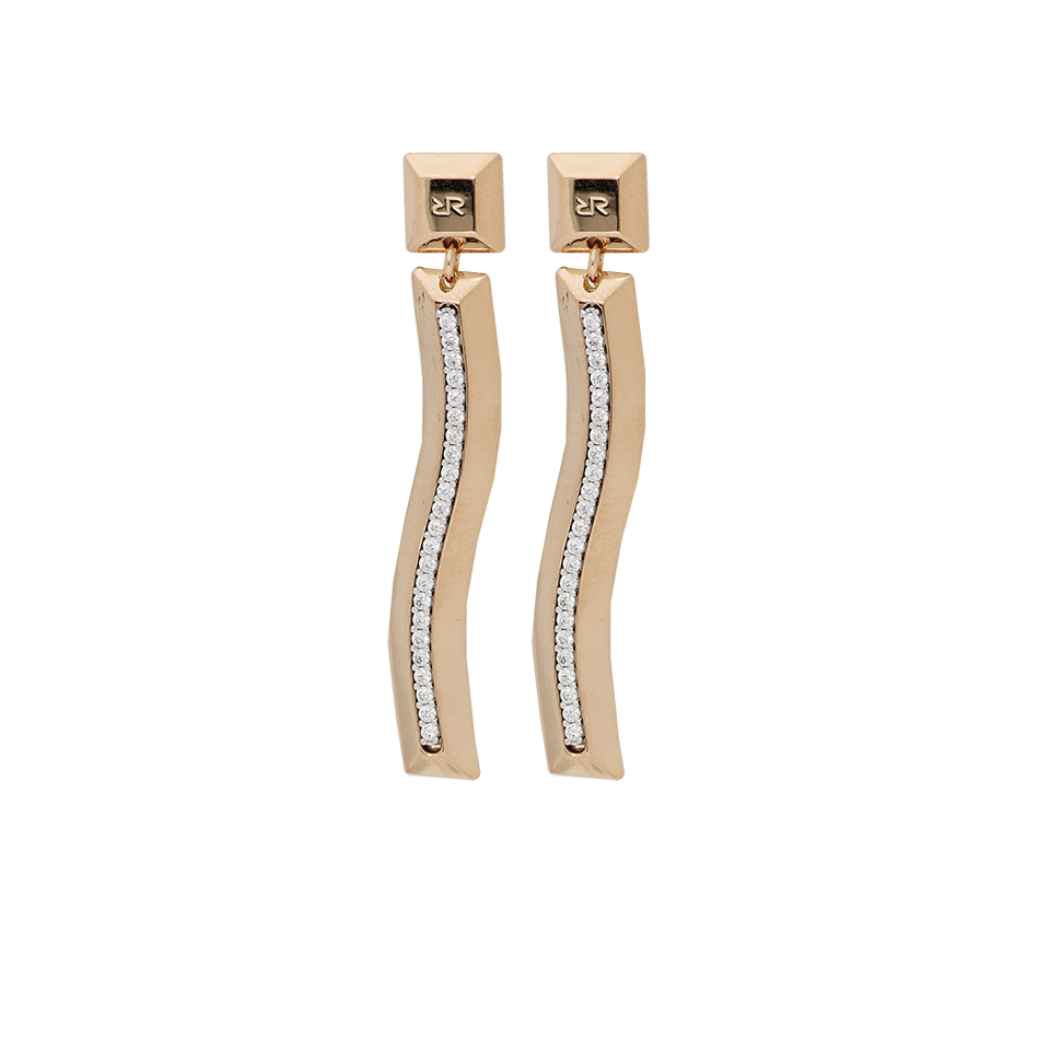 REBECCA-Long Wave Crystal Earrings-GOLD