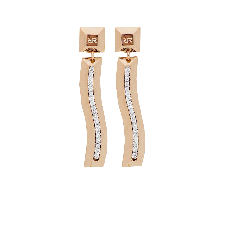 REBECCA-Single Wave Crystal Earrings-GOLD