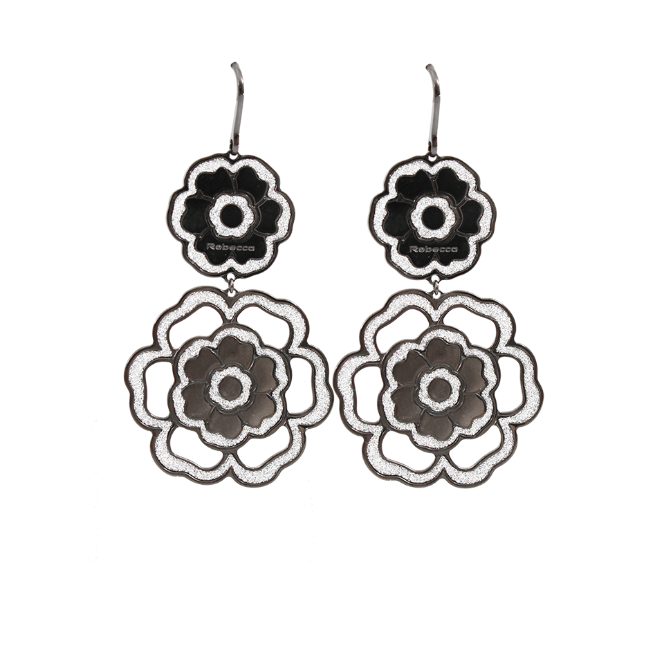 REBECCA-Double Flower Glam Earrings-GUNMETAL