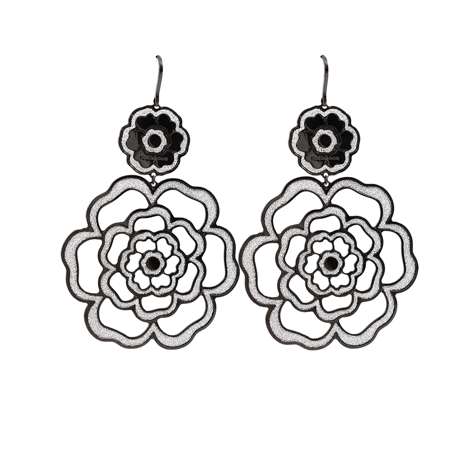 REBECCA-Large Double Flower Glam Earrings-GUNMETAL