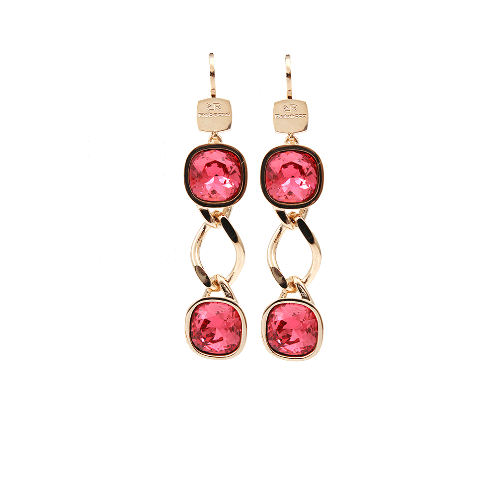 REBECCA-Two Stone Swarovski Crystal Earrings-PINK
