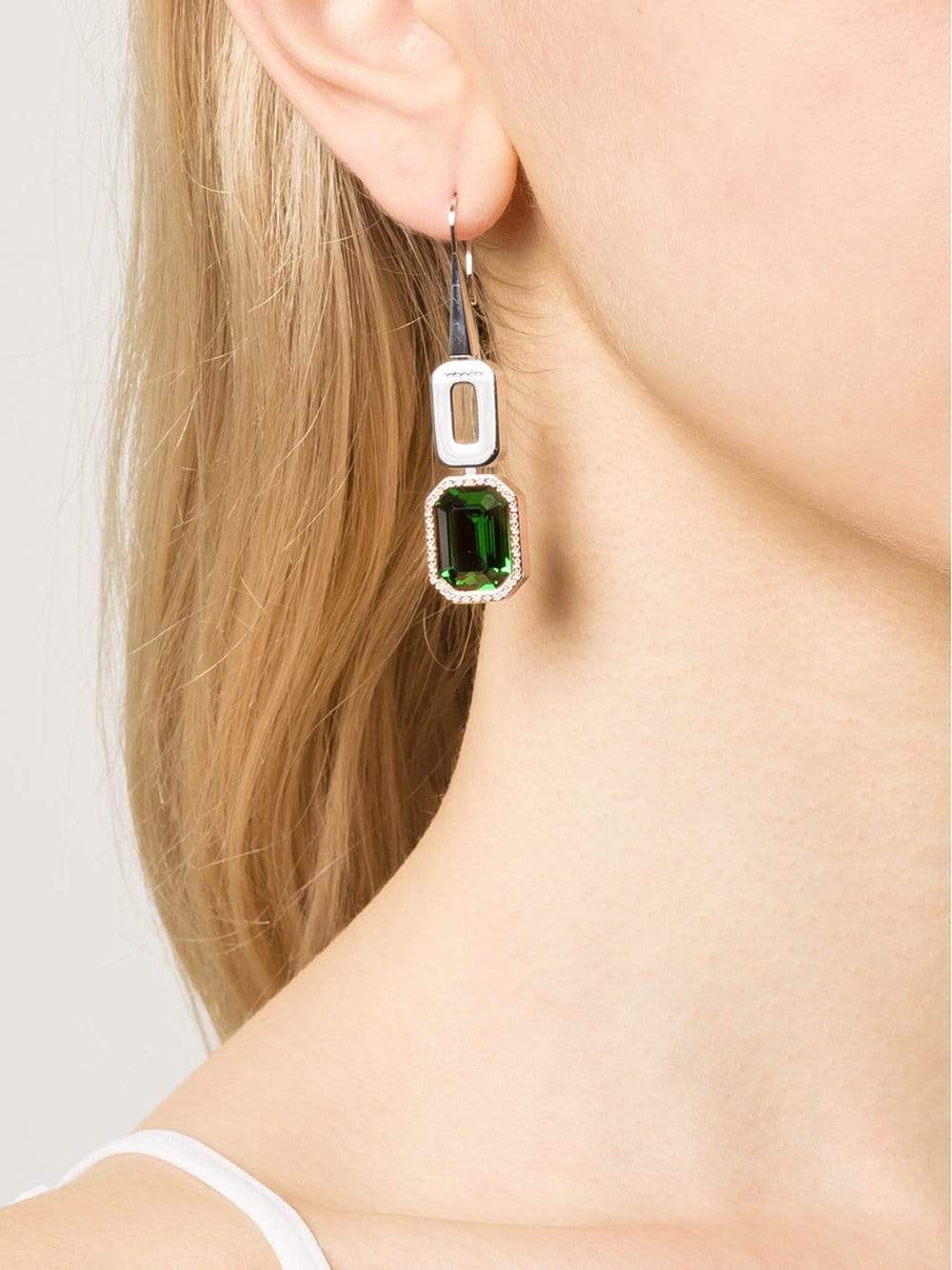 REBECCA-Elizabeth Green Stone Drop Earrings-SLV/BRNZ