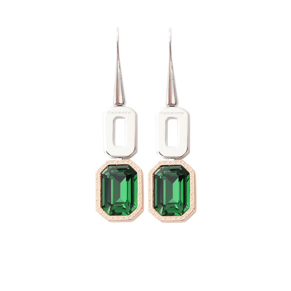 REBECCA-Elizabeth Green Stone Drop Earrings-SLV/BRNZ