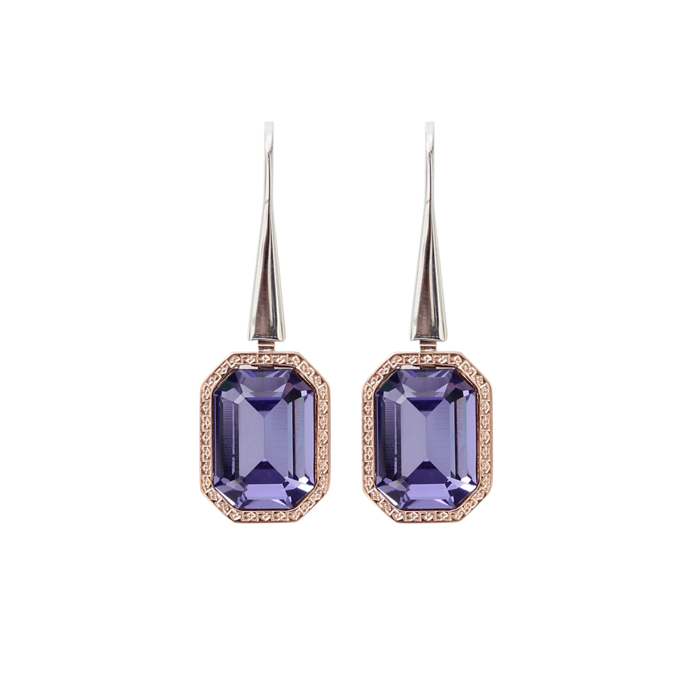 REBECCA-Elizabeth Purple Stone Drop Earrings-SLV/BRNZ