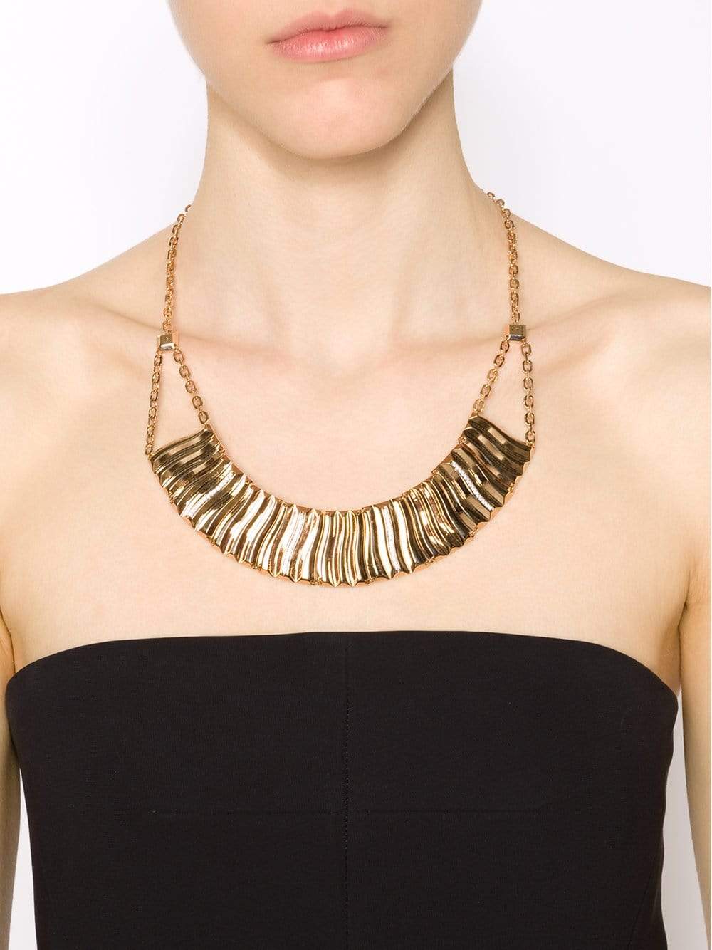 REBECCA-Wavy Necklace With Crystals-GOLD