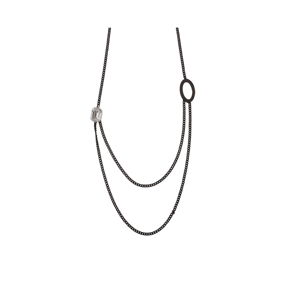 REBECCA-Elizabeth Long Circle Crystal Necklace-GUNMETAL