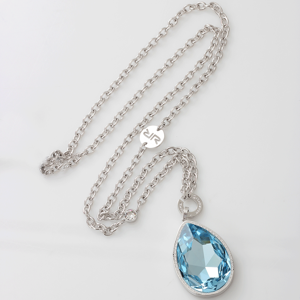 REBECCA-Long Crystal Tear Drop Necklace-LT BLUE