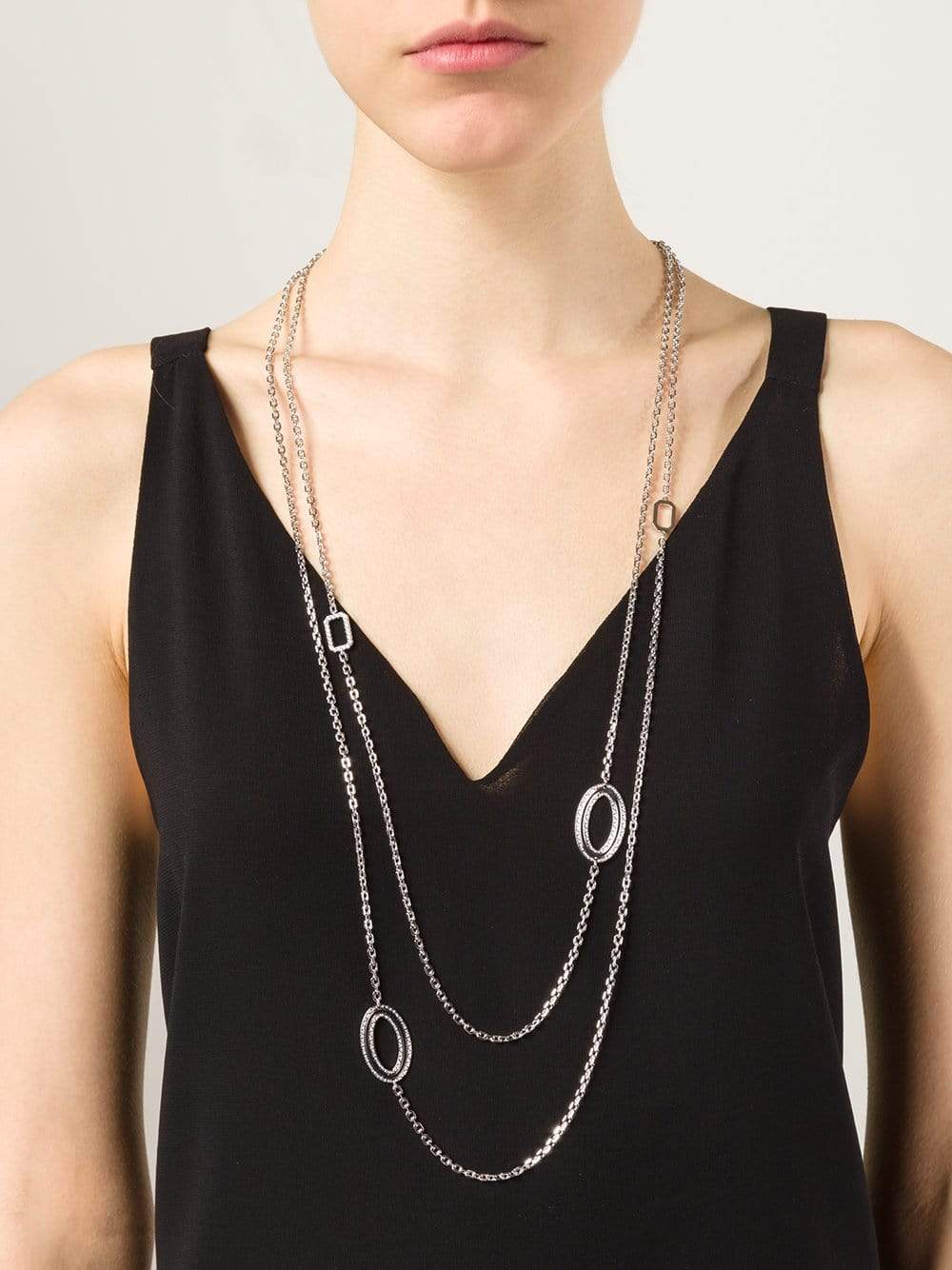 REBECCA-Elizabeth Long Circle Stone Necklace-SILVER