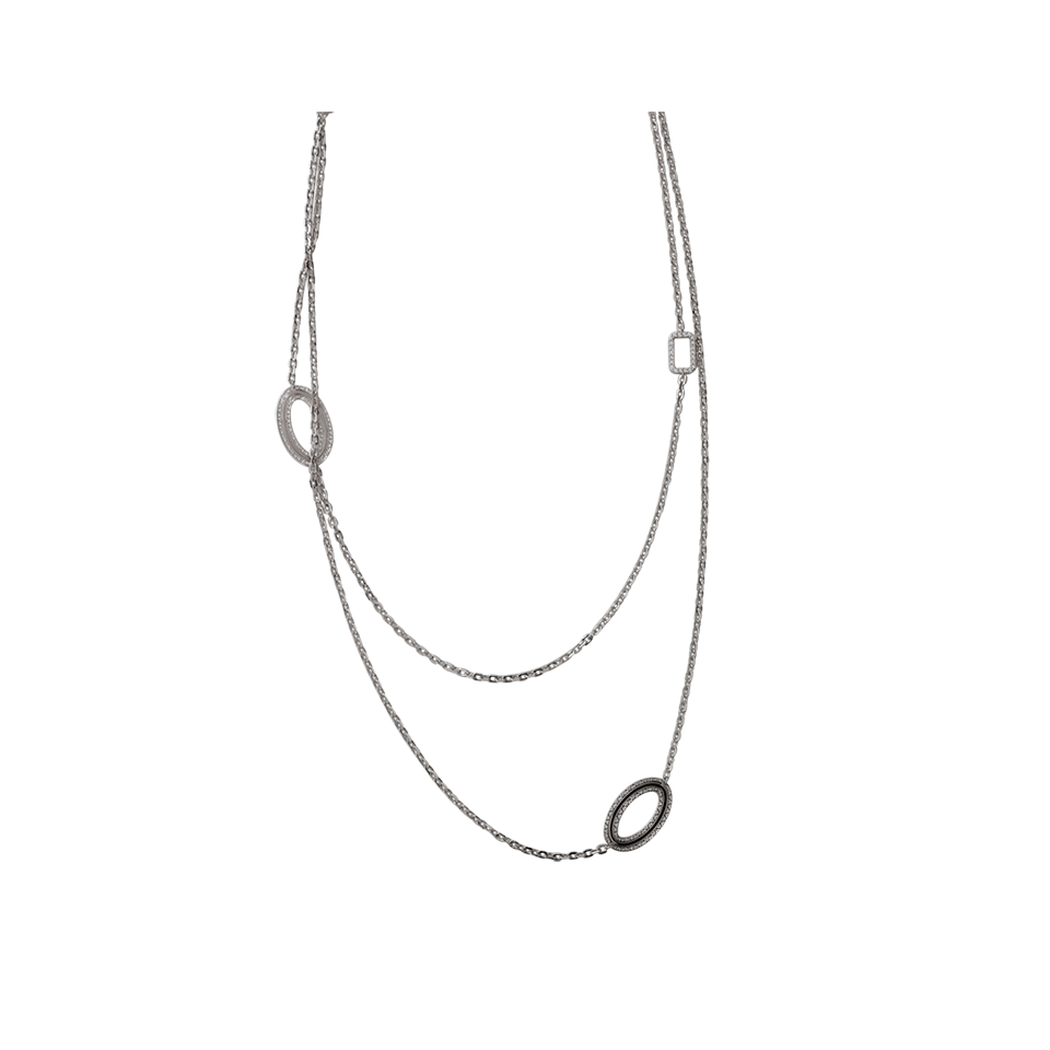 REBECCA-Elizabeth Long Circle Stone Necklace-SILVER
