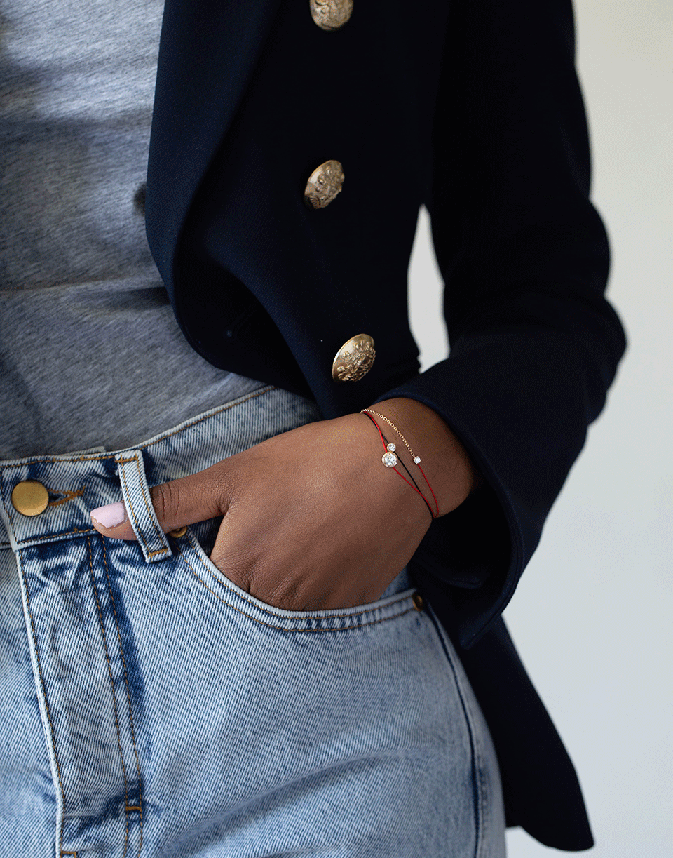 REDLINE-Solitaire Diamond Red Cord and Chain Bracelet-ROSE GOLD
