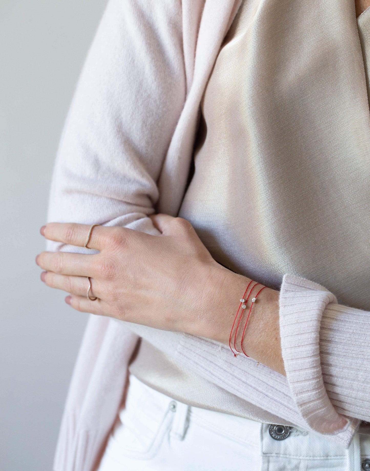 REDLINE-Solitaire Diamond Red Cord Bracelet-ROSE GOLD