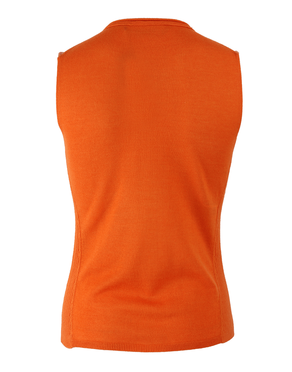 REED KRAKOFF-Sleeveless Leather Yoke Ribbed Top-