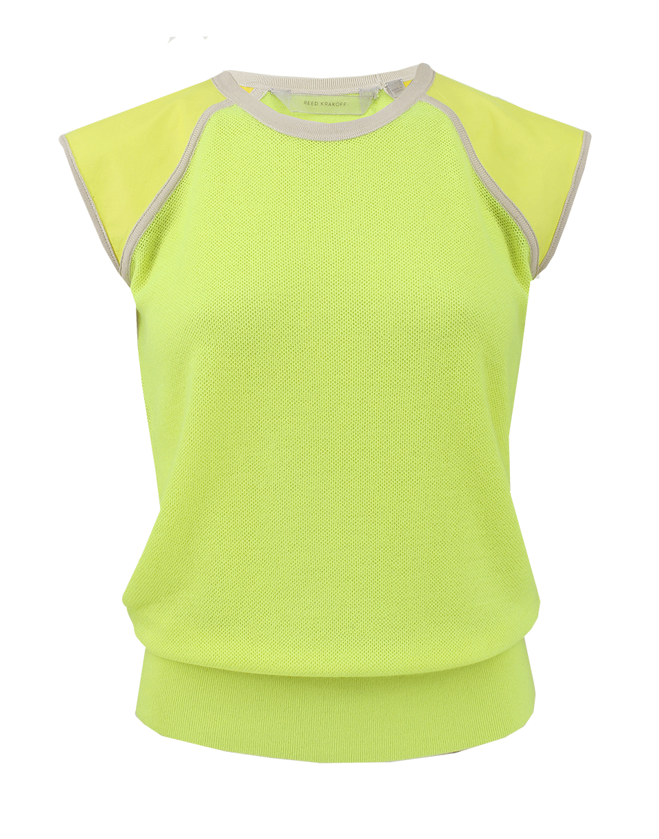 REED KRAKOFF-Short-Sleeve Sweater With Leather Detail-
