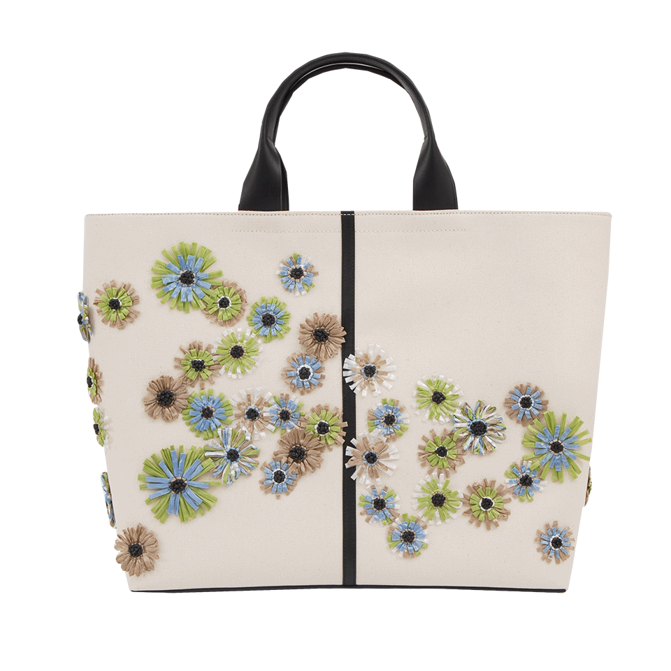 REED KRAKOFF-Raffia Flower Track Tote-NATURAL