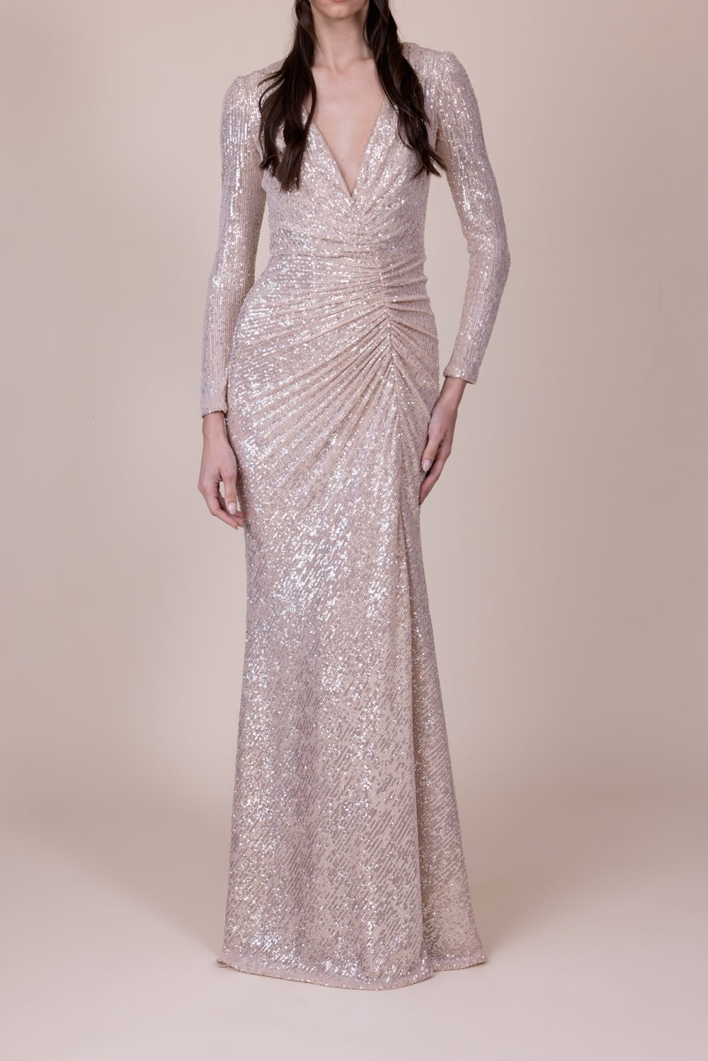 REEM ACRA-Ruched Gown-