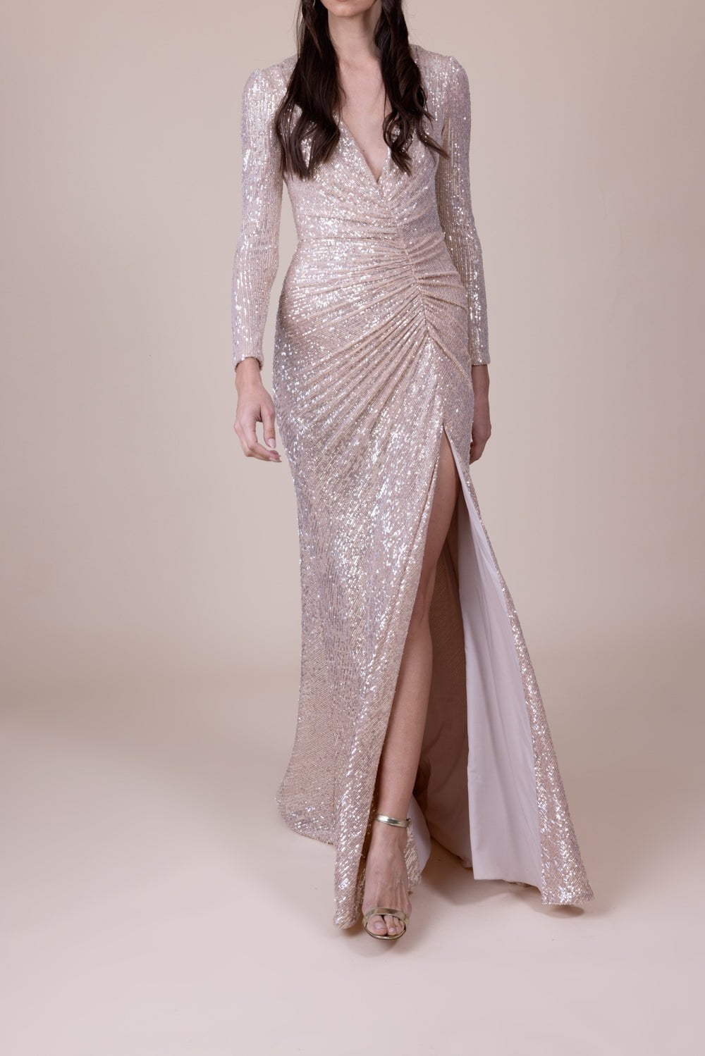 REEM ACRA-Ruched Gown-