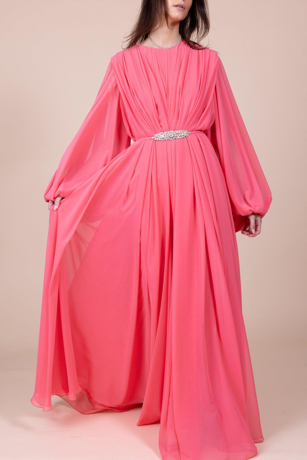 REEM ACRA-Bubble Sleeve Gown - Stawberry-