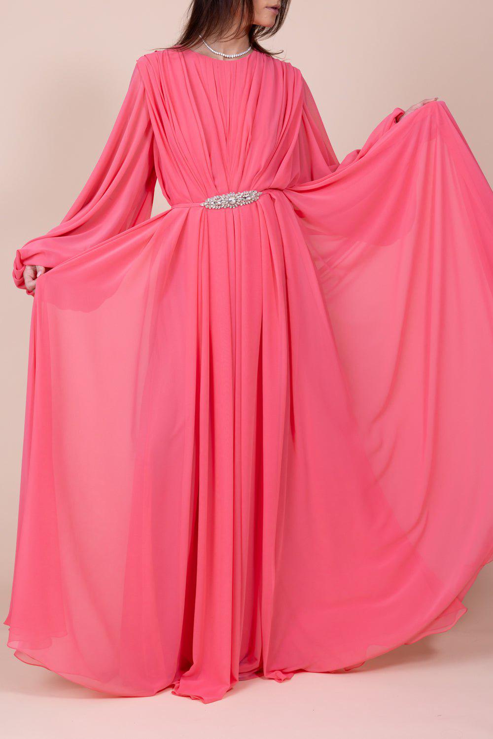 REEM ACRA-Bubble Sleeve Gown - Stawberry-