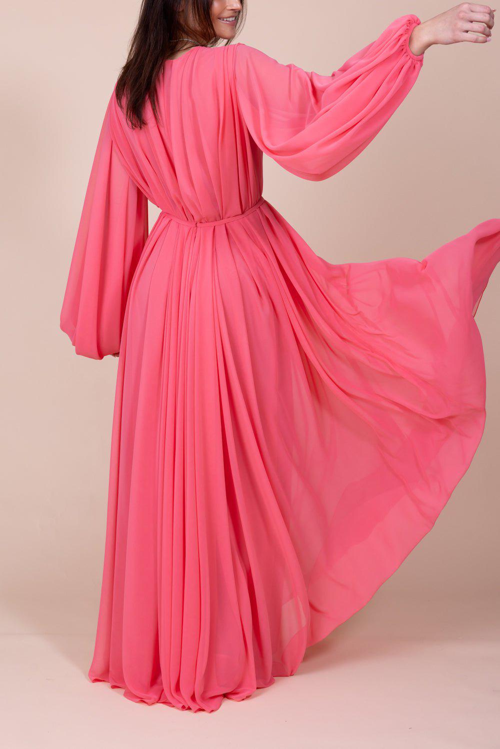 REEM ACRA-Bubble Sleeve Gown - Stawberry-