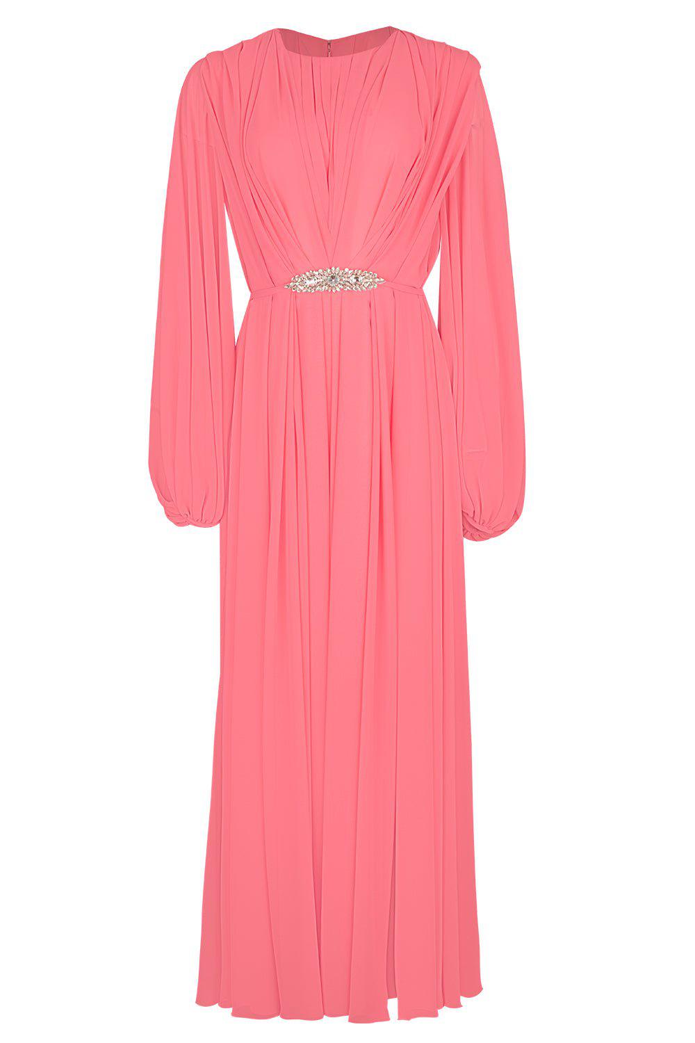 REEM ACRA-Bubble Sleeve Gown - Stawberry-