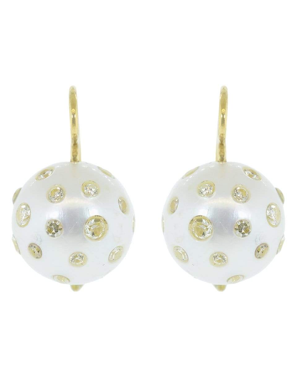 RENEE LEWIS-Diamond Studded Pearl Earrings-YELLOW GOLD