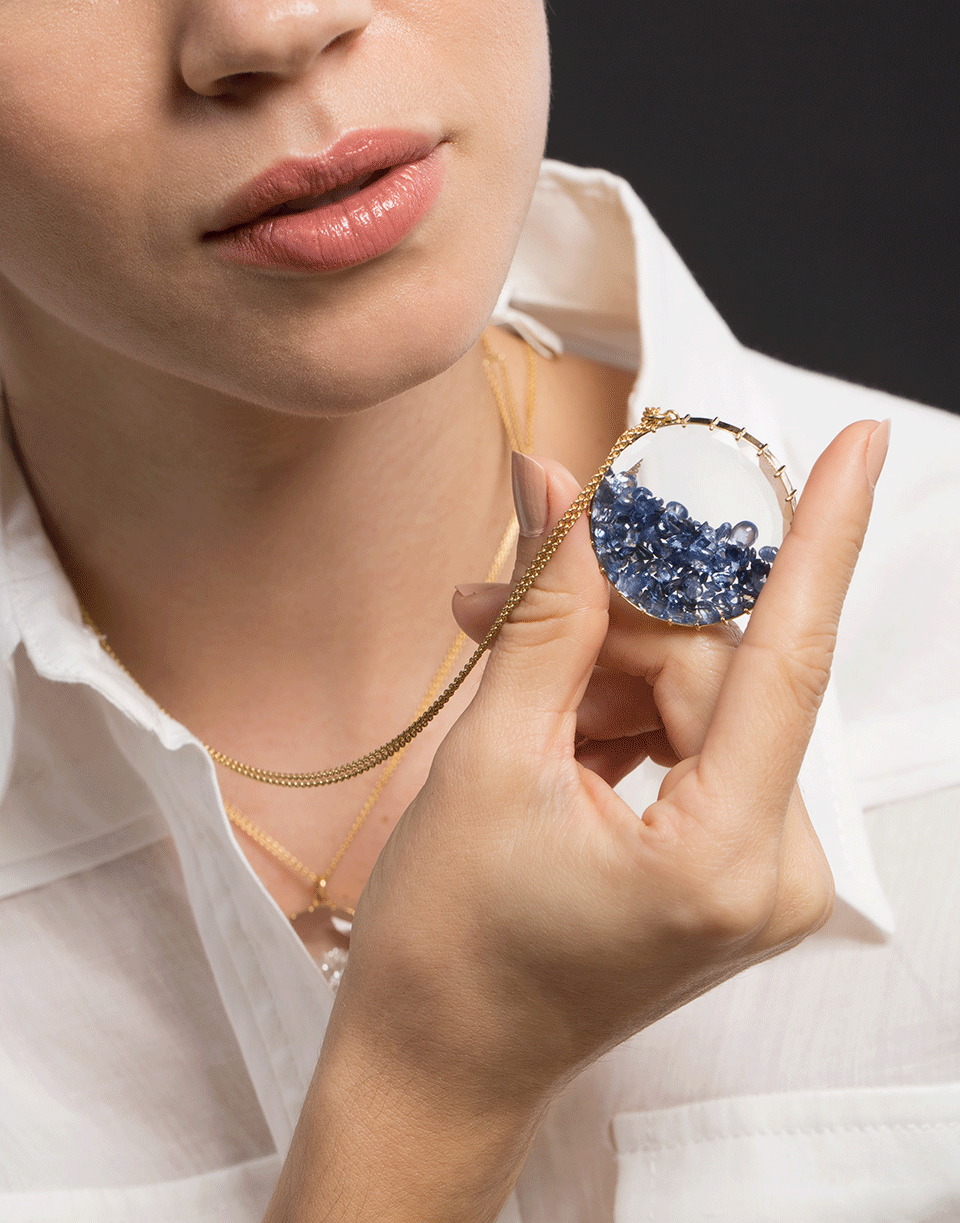 RENEE LEWIS-Blue Sapphire Shake Necklace-YELLOW GOLD