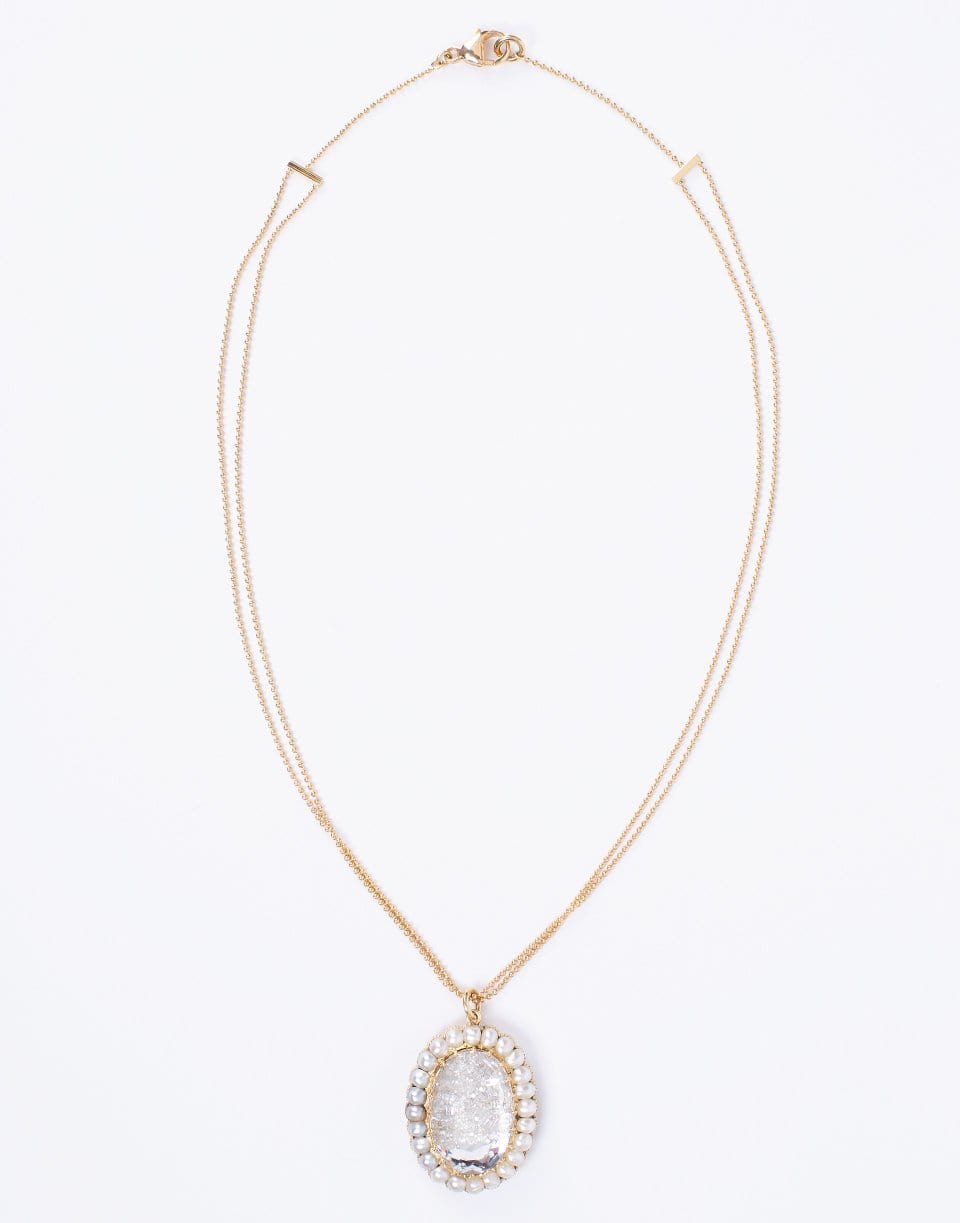 RENEE LEWIS-Pearl and Diamond Shake Oval Necklace-YELLOW GOLD