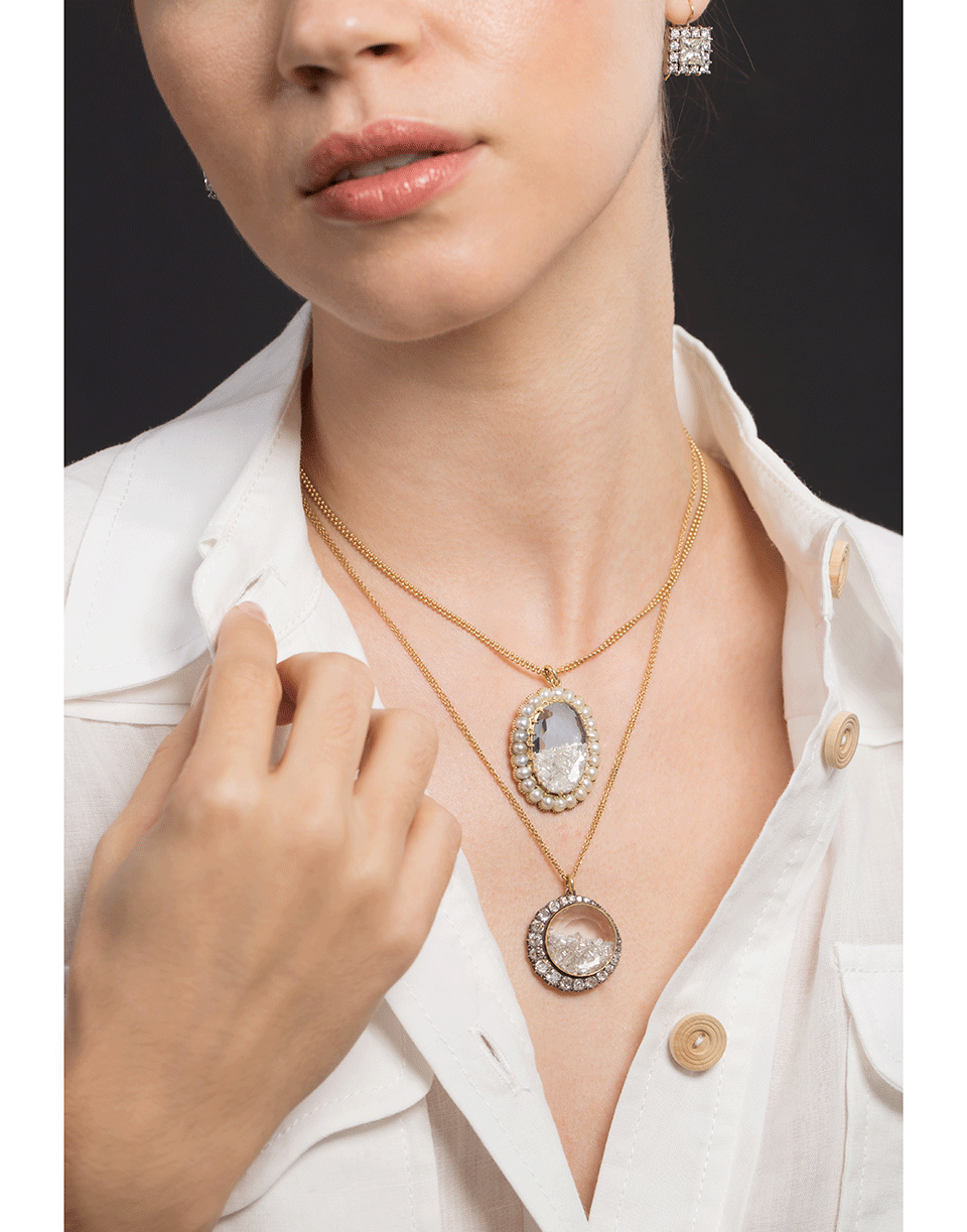 RENEE LEWIS-Pearl and Diamond Shake Oval Necklace-YELLOW GOLD