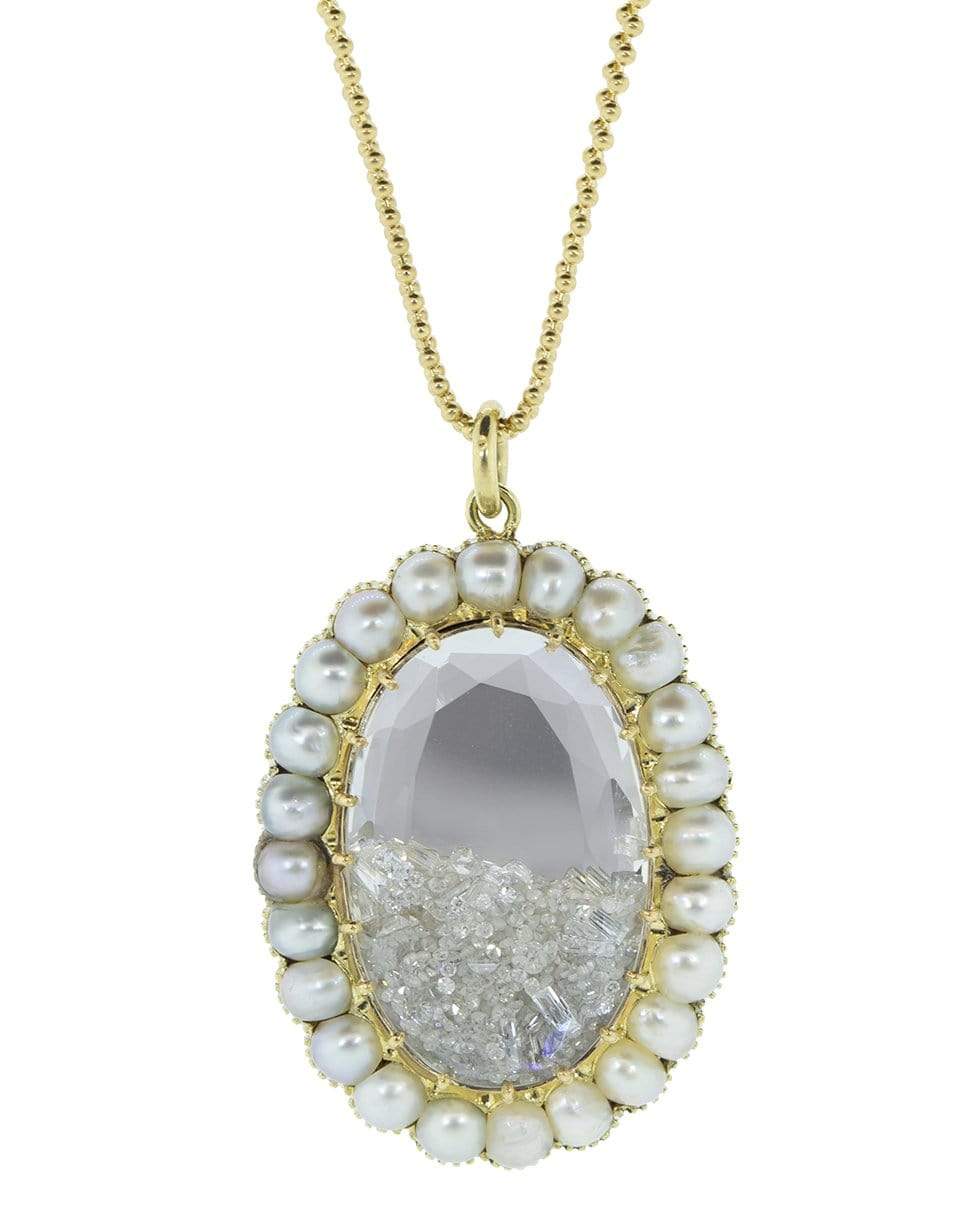 RENEE LEWIS-Pearl and Diamond Shake Oval Necklace-YELLOW GOLD